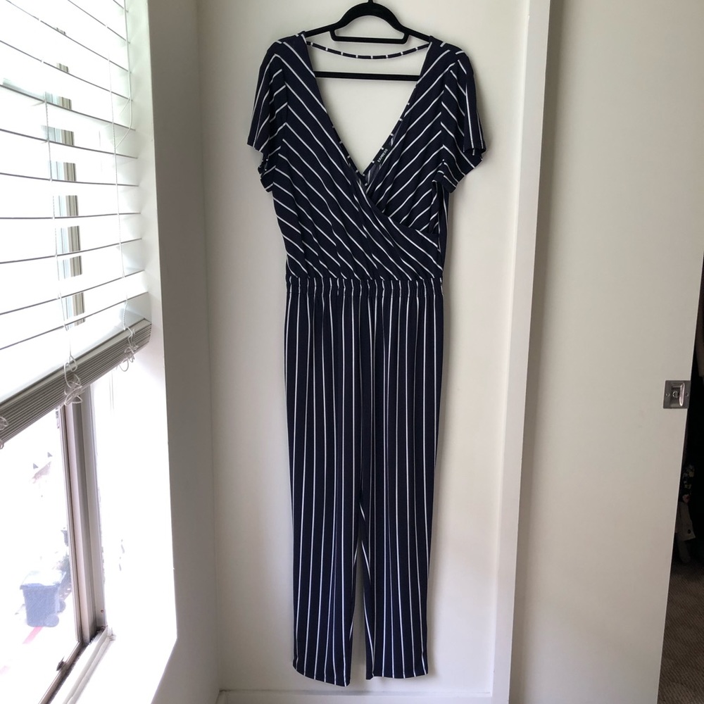 Navy and White Striped Jumpsuit